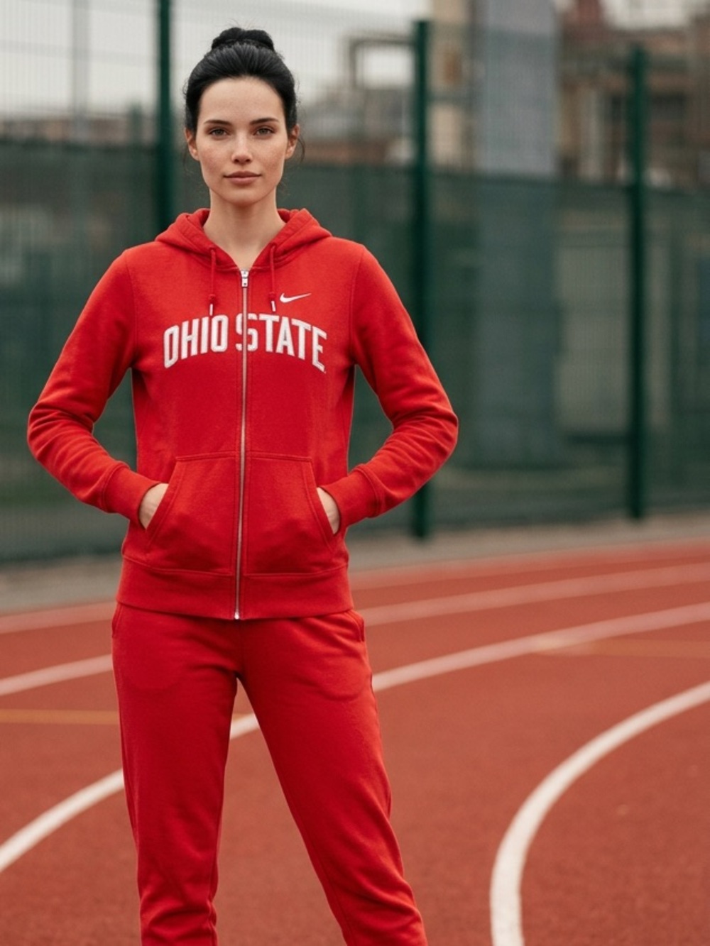 Nike Red Ohio State Zip-Up Hoodie with White Logo